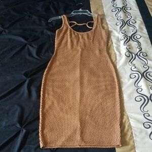 Heart Hips Tan Ribbed Sheath Midi Dress